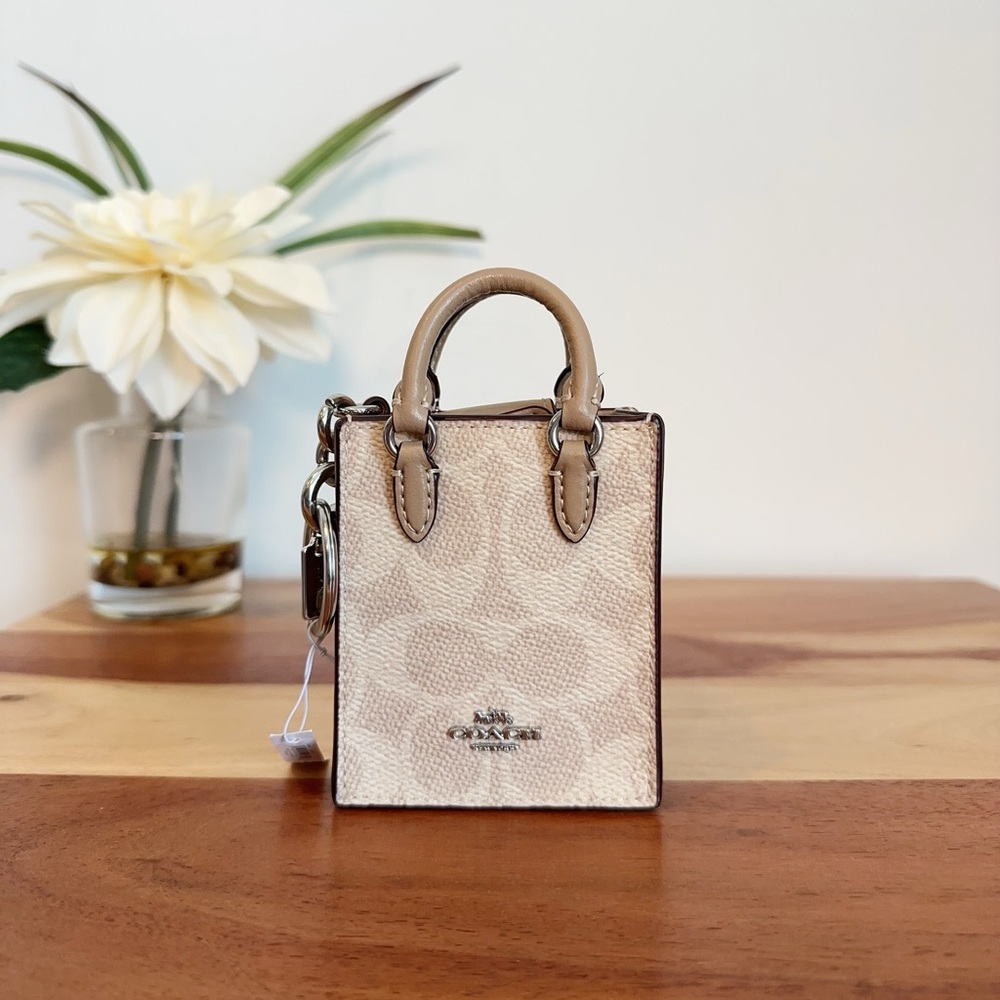 NWT Coach North/South Mini Tote Bag Charm In Signature Canvas‎